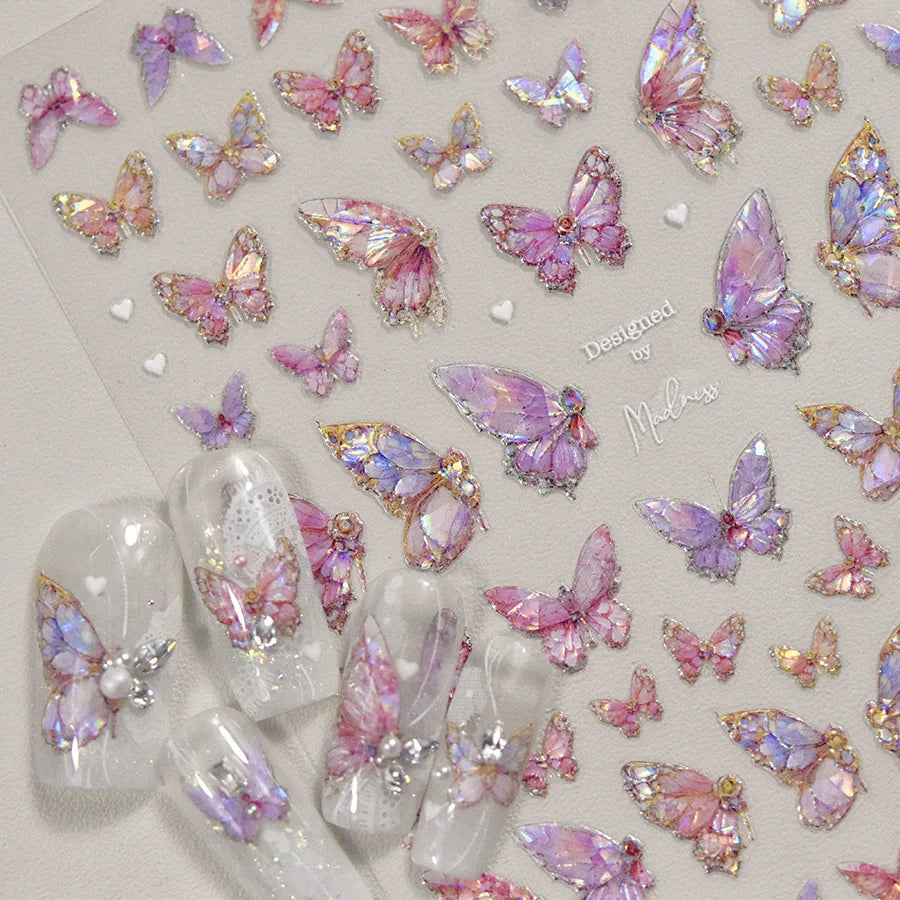 Shell Light Butterfly Nail Stickers High Quality Design Adhesive Stickers Nail Art Decoration Nail Supplies Decals Manicure Tool