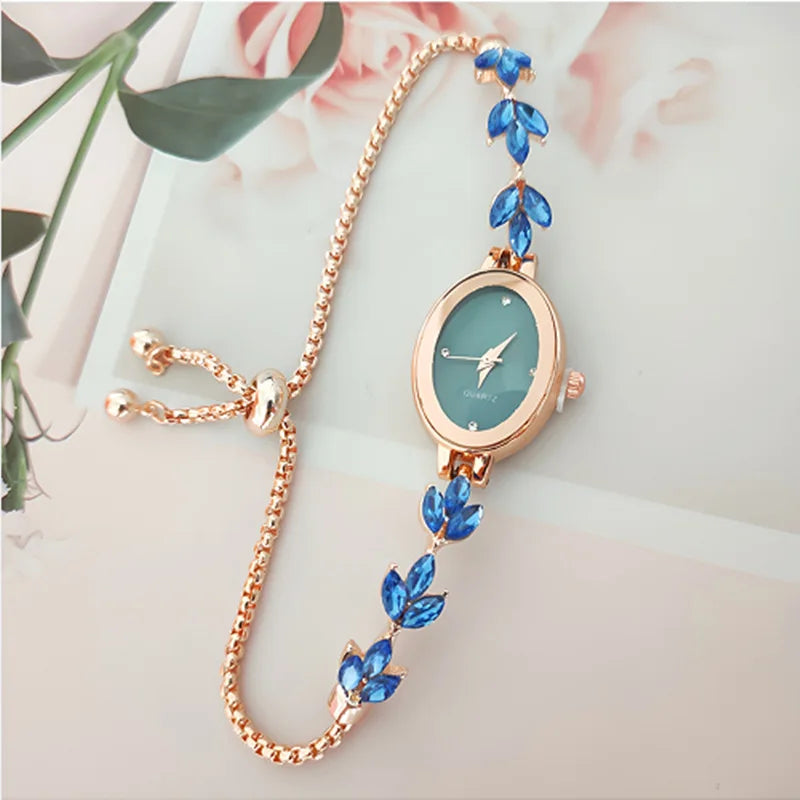 New Elegant Watch for Women Rhinestone Inlaid for Clover Lady Watches Oval Fashion Quartz Wristwatch Bracelet Clocks reloj mujer