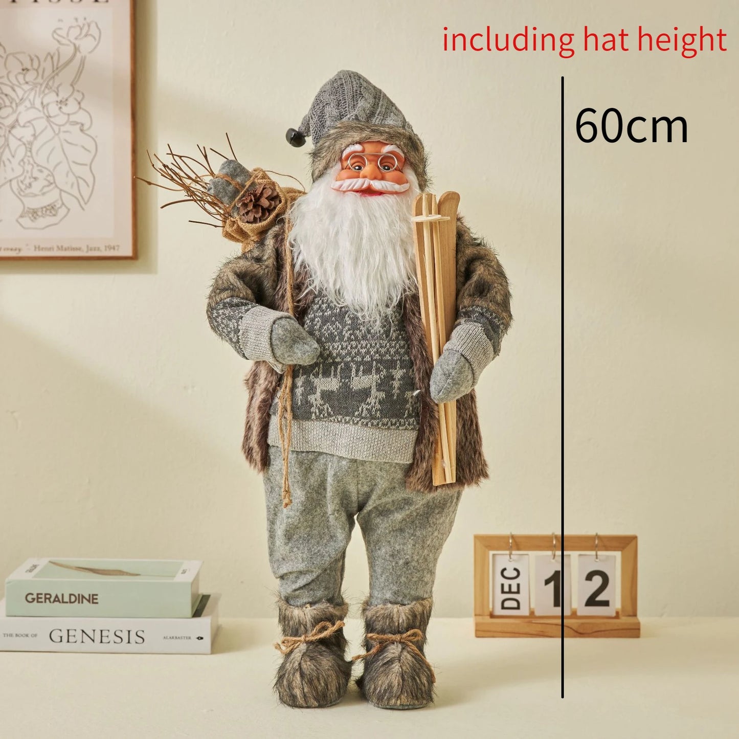 60cm Large Santa Claus Merry Christmas Decorations for Home Happy New Year 2023 Fabric Knitting Clothes Doll Window Decor
