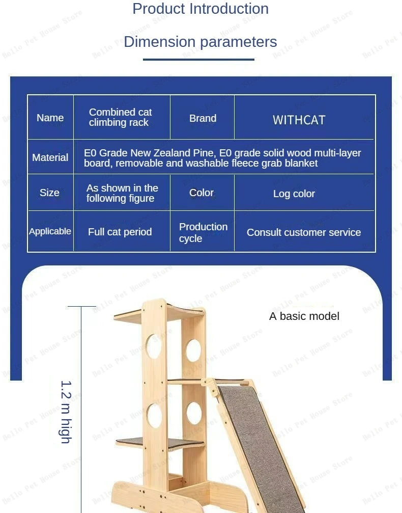 Mehrstöckig Katzen Baumhaus Massivholz Katzen Klettergerüst Multifunktional Katzenhaus Katzen Klettern Spielzeug Katzen Hängematte Haustier Zubehör
