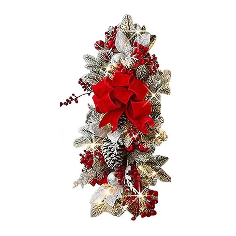 Weihnachtsgirlanden, Treppendekoration, Bäume, Girlande für Treppen, Weihnachtsgirlande mit Lichtern und roten Schleifen, Treppen-Swag-Türdekoration