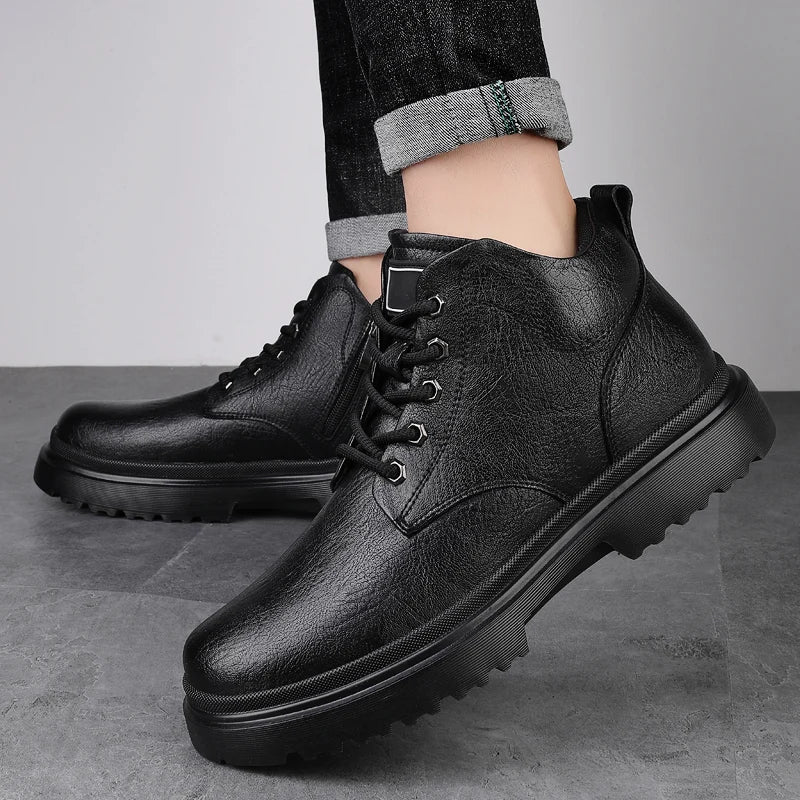 YEISNDOOCN Ghete de toamnă pentru bărbați, cu gleznă, cu vârf înalt - Mărime variabilă, toc plat, partea superioară din piele