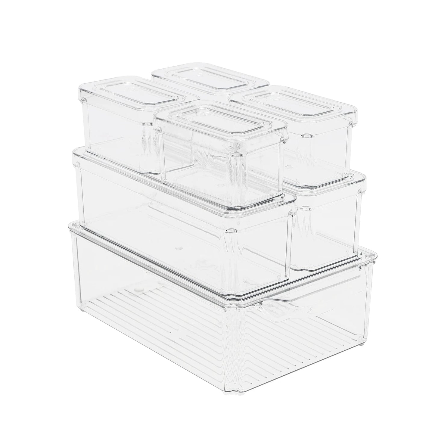 7-teilige Kühlschrank-Organizer, stapelbare Aufbewahrungsbehälter mit Deckel, durchsichtige Kunststoff-Aufbewahrungsbehälter, für Obst, Gemüse, Gefrierschrank