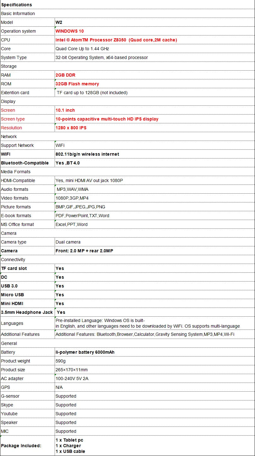 Tabletă W102 MiniPC 2 în 1 - 32GB Z8350 10.1" IPS Win10 WLAN