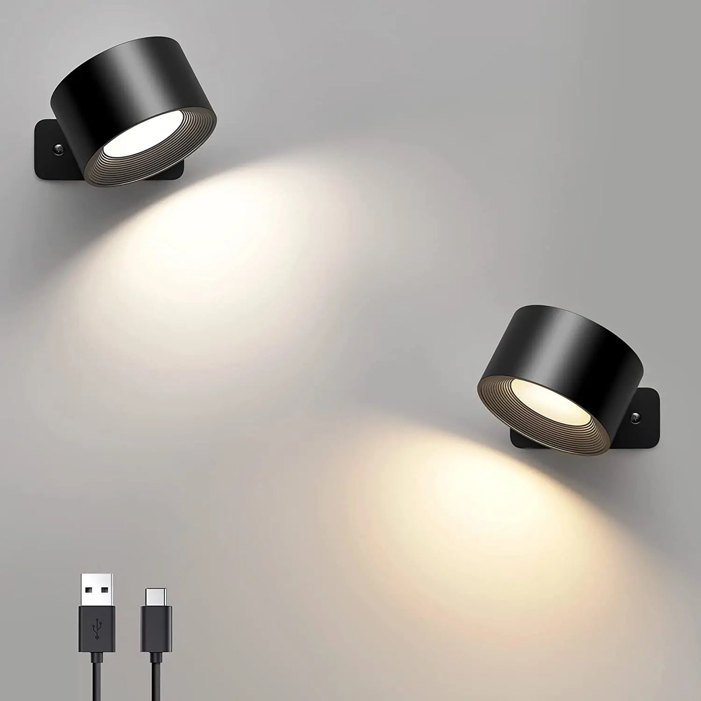 2PC Wandlicht Batteriebetriebene Lichter Rechargeable Wandarmaturen 360 Grad Frei Drehbarer Magnetball 3 Helligkeitsstufen