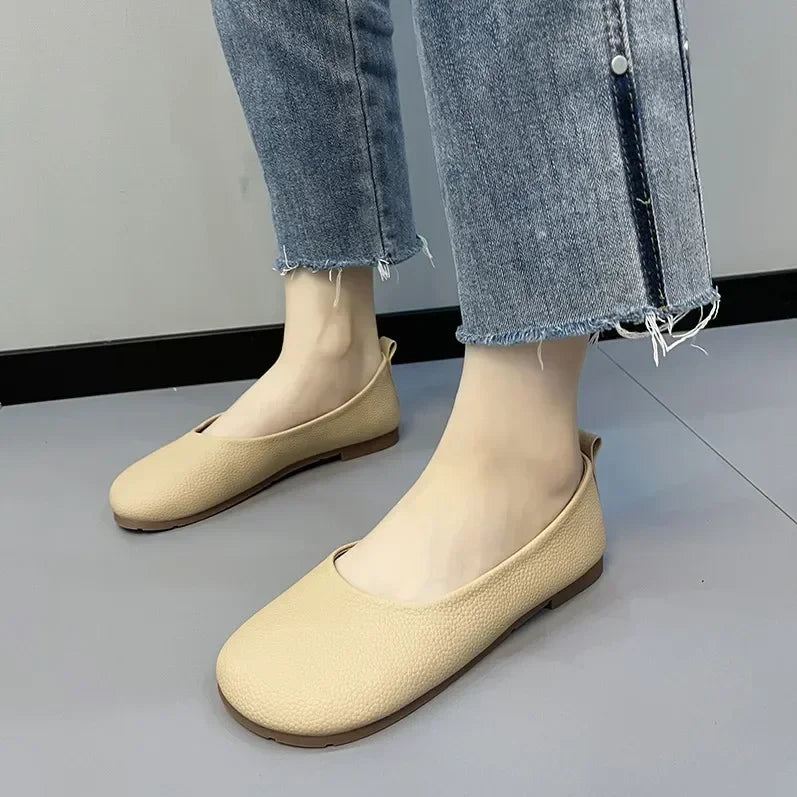 Damen Slip-on Leder Loafers 2025 - Frühling Herbst Mode Ballet Schuhe - Ladies Casual Runder Zeh Süße Flats Krankenschwester Sneakers