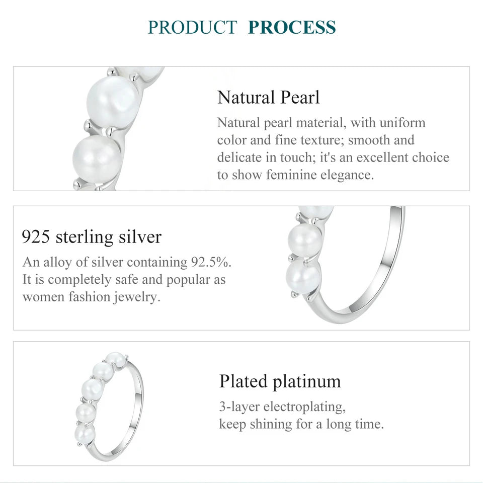 BISAER 925 Sterling Silver Pearl Ring Double Layer White Gold Zircon For Elegant Women Wedding Engagement Original Fine Jewelry