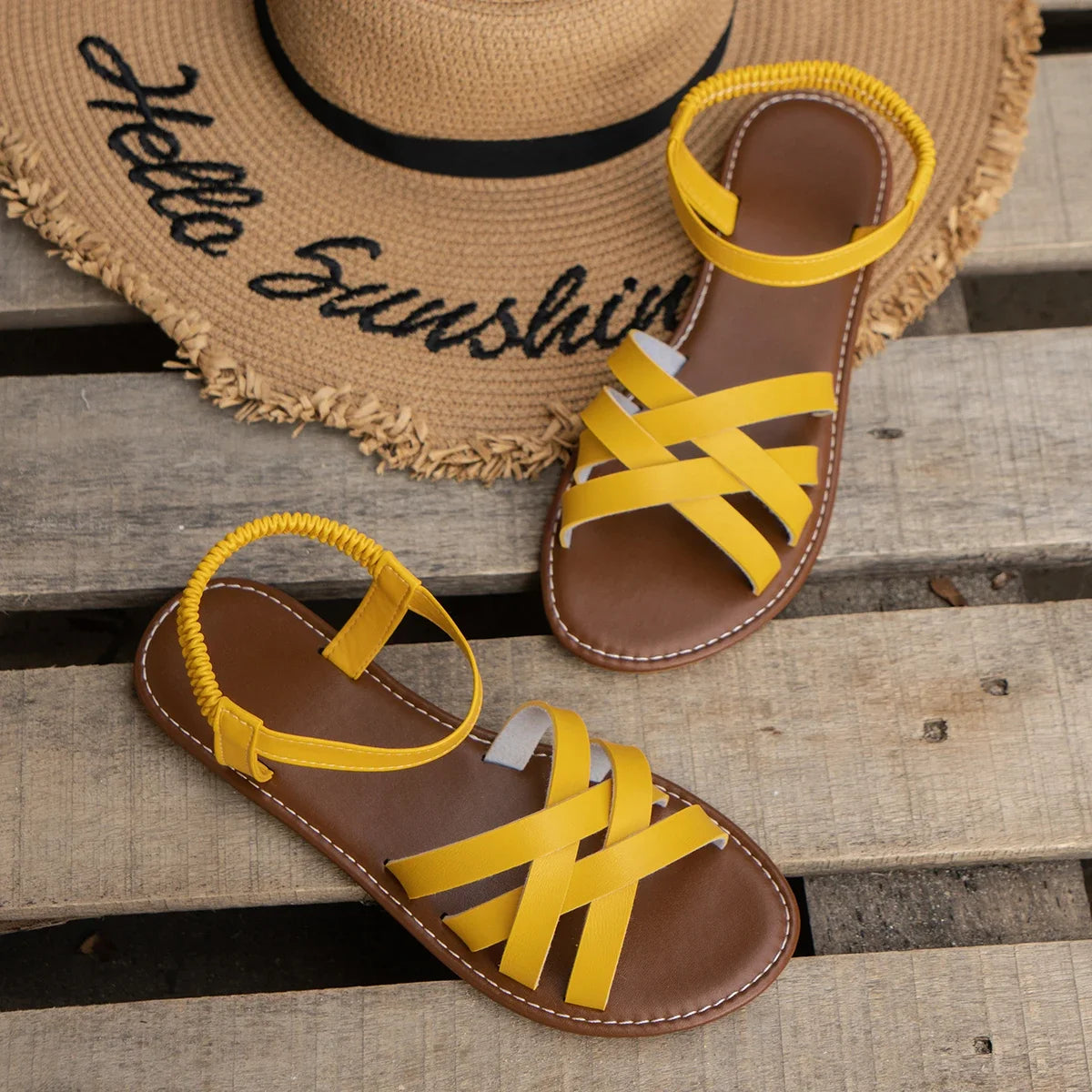 Shoes for Women 2024 Summer New Women Fashion Flat Sandals Bottom Roman Strap Sandals Non Slip Rubber Soles Ladies Beach Shoes