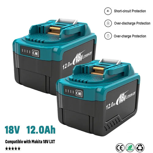 2er-Pack 12Ah Ersatzakku für Makita 18V Akku BL1860B, Ersatzakkus kompatibel mit Makita BL1860 BL1820 1830B 1840B 1850B