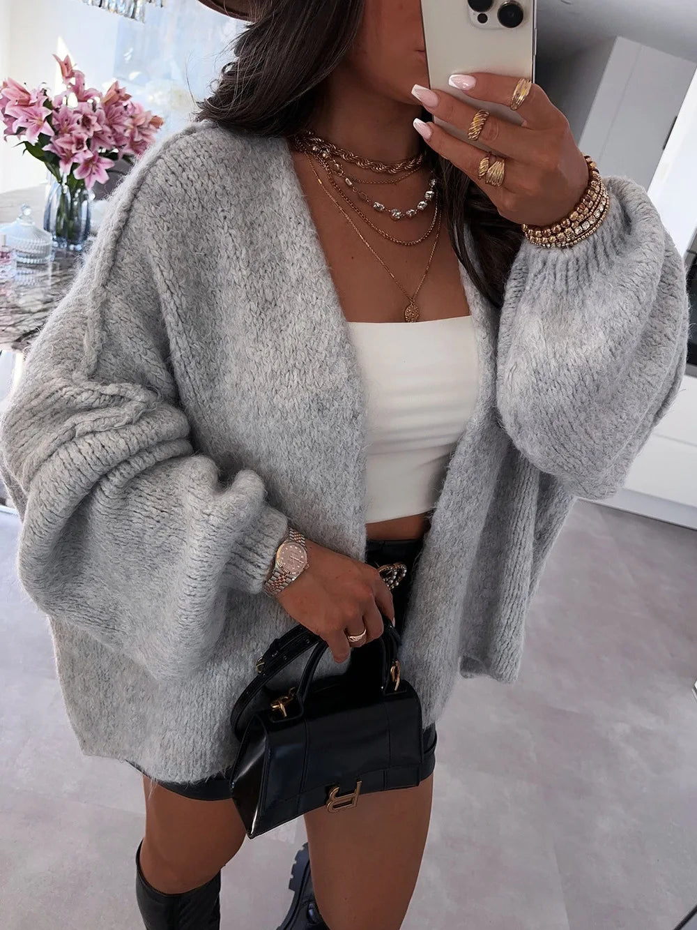 owner girl Cardigan V-Neck - Größe M, Mittellang, Weich