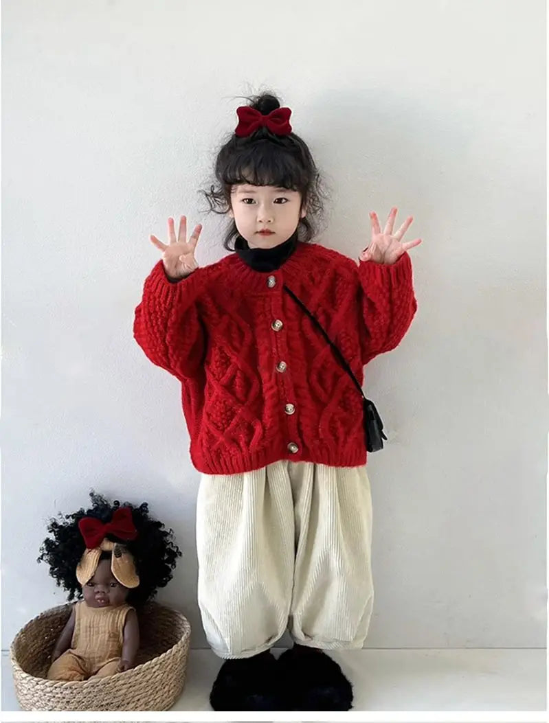 BabyStyle Strickjacke Mädchen Rundhals - Rot Gr.3-6 Unisex