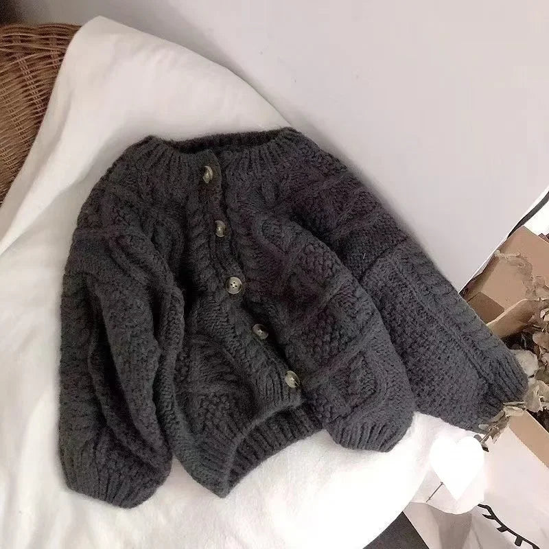 Koreanische Strickjacke Grobe Wolle - Gr.3-6, Cashmere