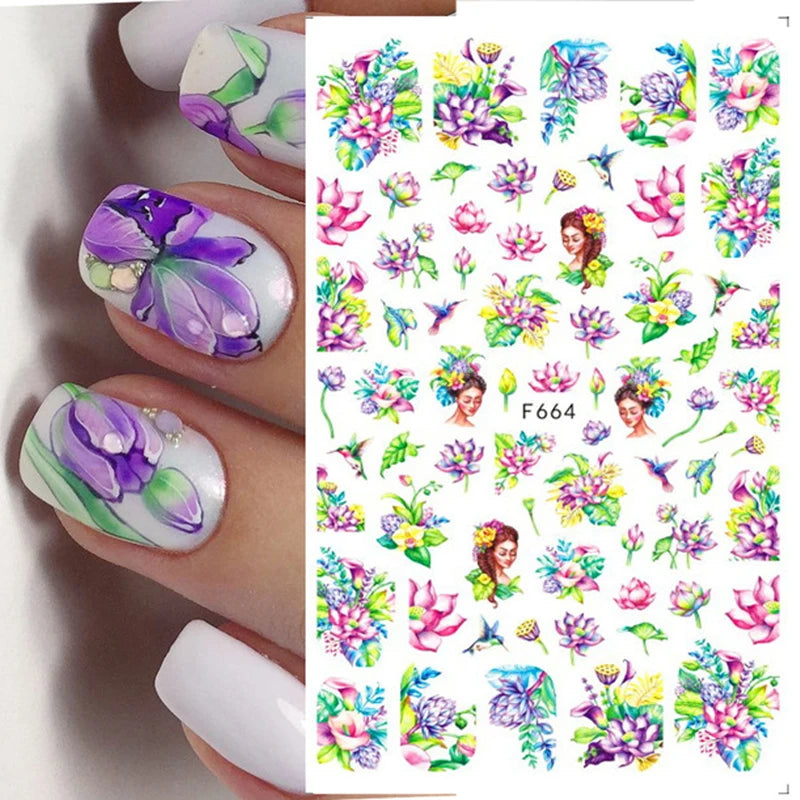 New Spring Fresh Flowers Butterfly 3D Nail Stickers Colorful Laser Butterflies Geometric Pattern Stickers Nail Decoration 1PCS