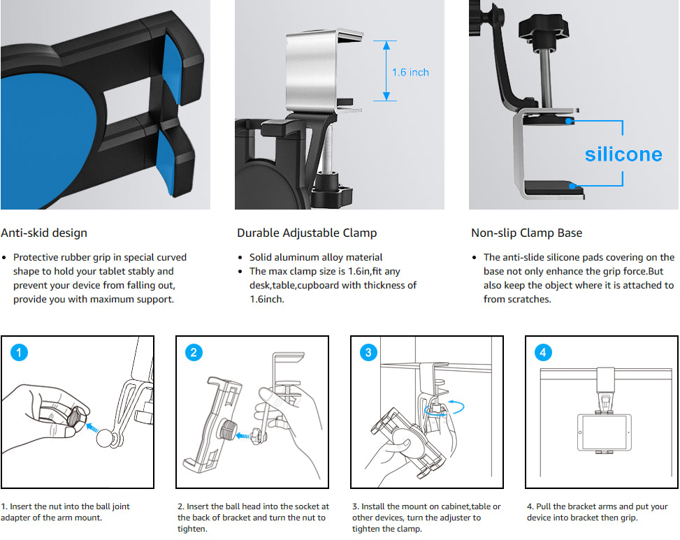 YNMIWEIM Kitc Küchen-Tablet-Halter - 4,7–13 Zoll, 4 cm