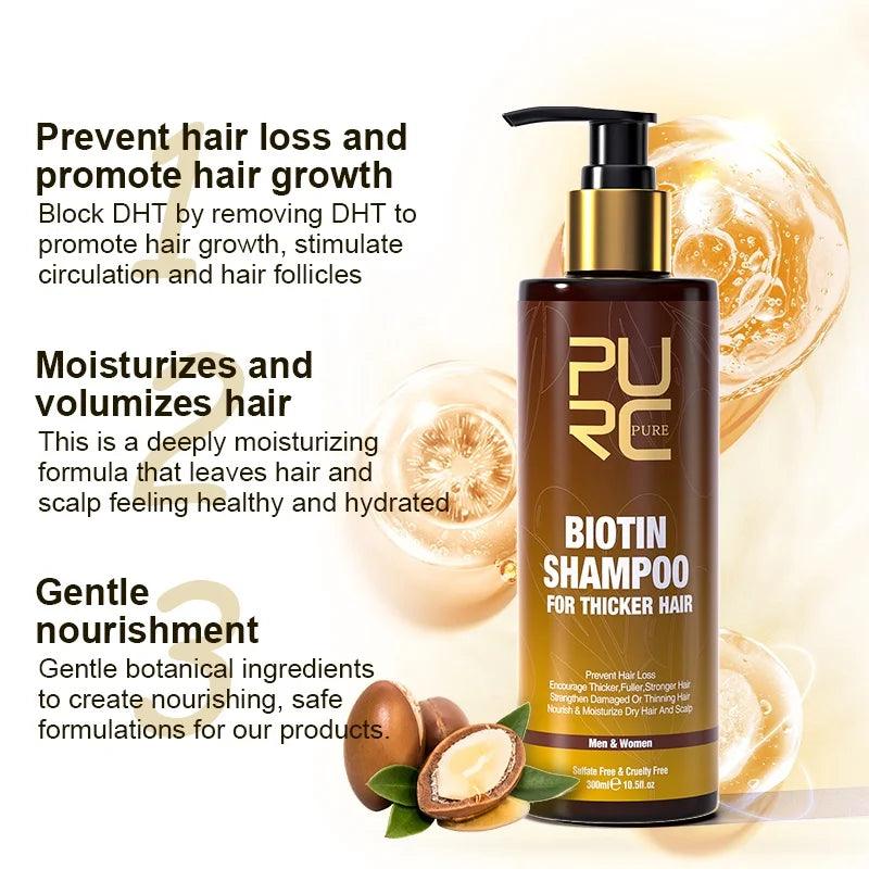 PURC,Biotin fast hair growth oil shampoo conditioner set anti hair loss