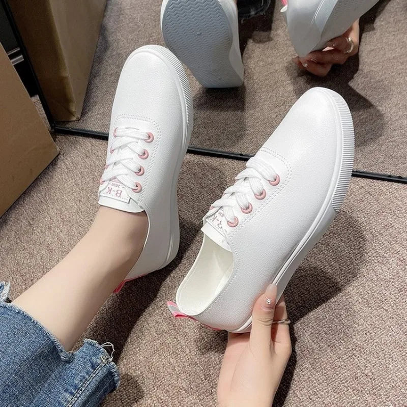 JIFALZS Flache Sneaker Atmungsaktiv - Canvas Schnürung 1cm