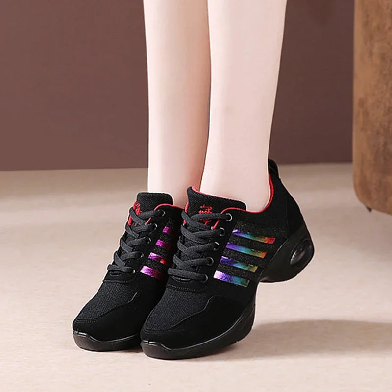 Dance Sneakers for Woman Jazz Shoes Mesh Modern Outsole Dance Sneakers Breathable Lightweight Dancing Fitness Shoes for Women