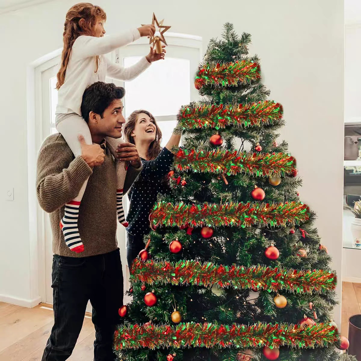 Choice Weihnachtsgirlande Glitzer - Länge 2 Oder 10 m Rot Grün Deko