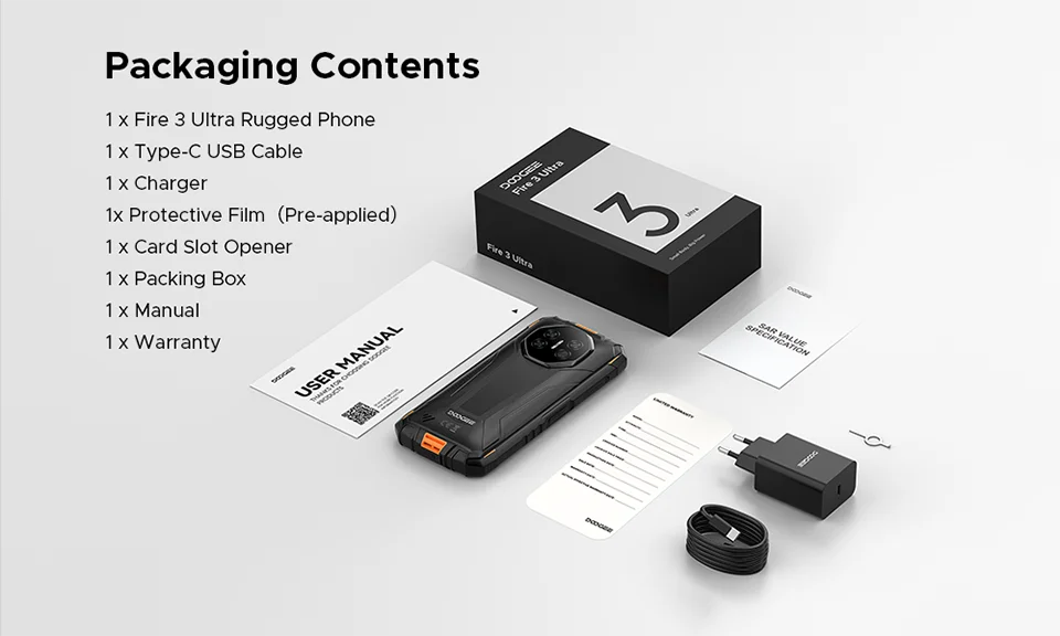 DOOGEE Fire 3 Ultra Robustes Telefon - Kapazität 8350mAh 18W 5,5 Zoll