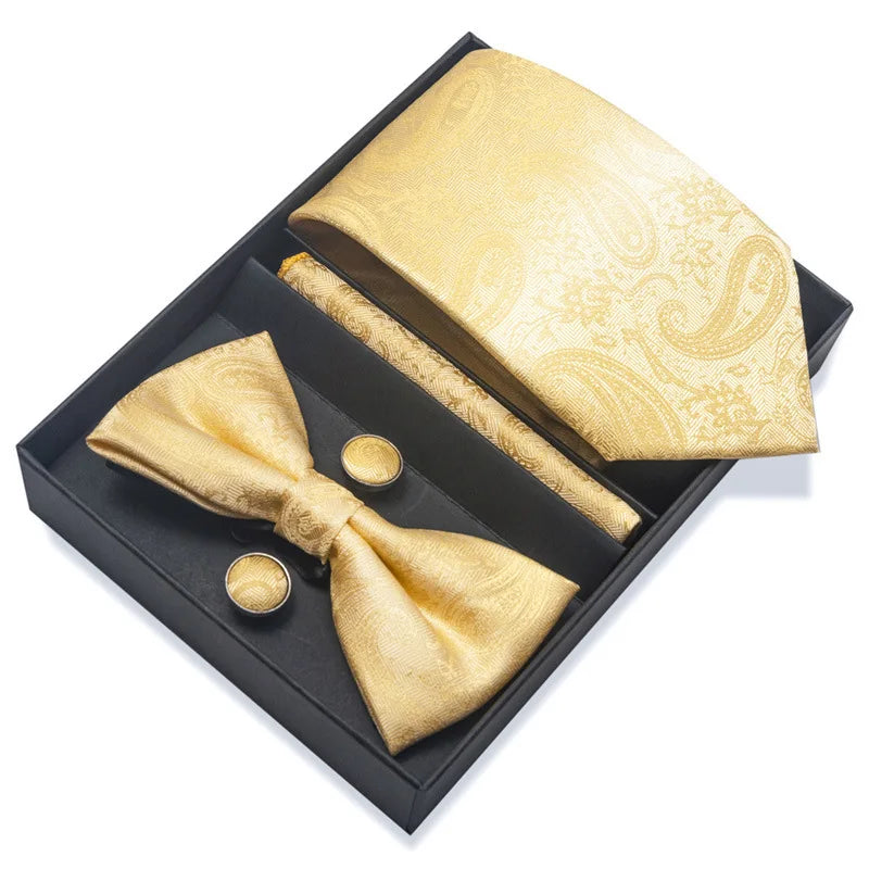 Men's Tie Pin cuff square bow Tie with pocket square cufflinks Set Paisley Men's Business Wedding Suit Accessories 6-piece set
