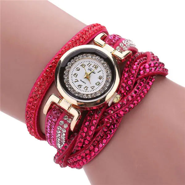 Damen-Uhr 2025: MOONBIFFY Fashion Casual Gold Quartz Women Rhinestone Watch - Braided Leather Bracelet Watch Gift Ladies Wristwatch Relogio Feminino Gift Collection