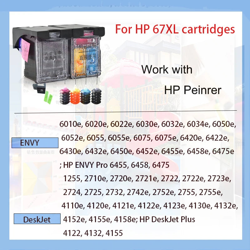 Vilaxh Für HP 67XL Nachfüllbar Tintenpatrone Ersatz Für HP 67 Deskjet 2723 2721 2700 6020 6052 6055 6420 6452 6455 Drucker