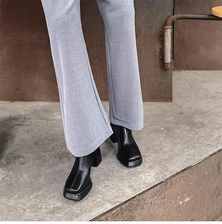 Ohmmayby Vintage Square Toe Damen Stiefeletten Mit Reißverschluss Hinten - Größe EU 37-41, Absatzhöhe 5-8 cm, Knöchelhöhe