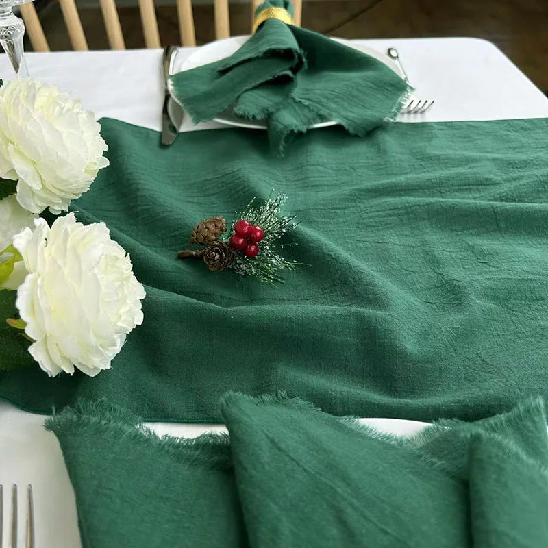 Christmas Table Runner Christmas Green Decoration for Home Xmas Party Decor 100% Cotton Table Runner for Wedding Table Decor