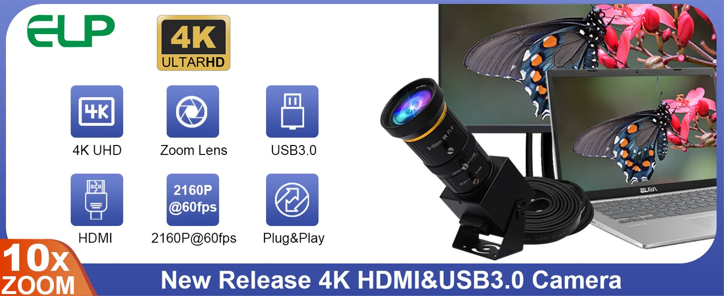 ELP ELP-USB4KCAM30H 4K60FPS Webcam - USB3.0 HDMI 1/2.8"