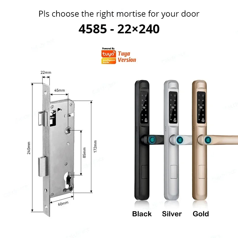 92/85mm Wasserdichter Outdoor-Fingerprint-TUYA-WIFI-APP-RFID-Karten-Code-Schlüssellos-Smart-Elektronischer-Türschloss-Aluminium/Glas-Schiebe