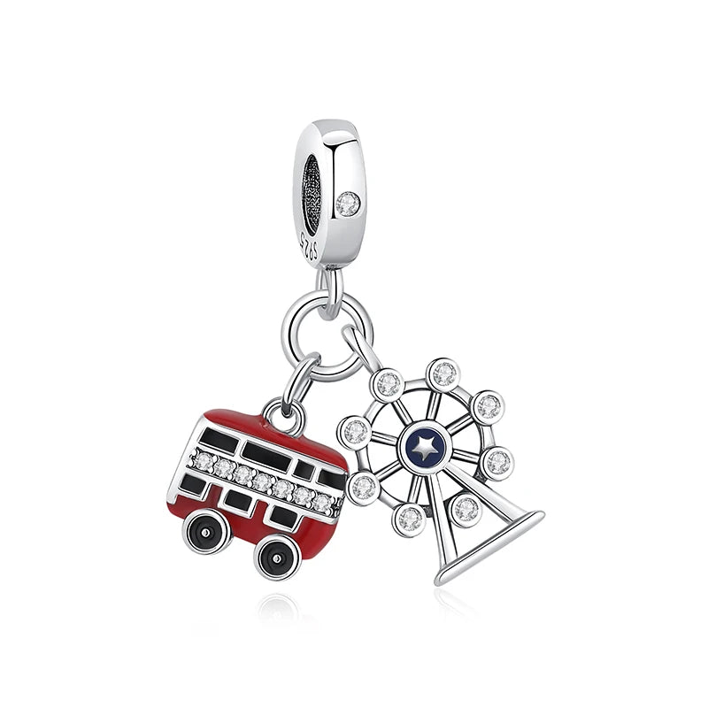 Originale 925 Sterling Silber Charms Liebe Reise London Bus Koffer Paris Perlen passen für Pan Armbänder Halsketten Frauen DIY Schmuck