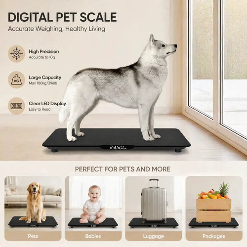 Schwarze Digitale Haustierwaage für Hunde 10g Hochpräzise 100kg LED-Anzeige USB-Aufladbare Haustierwaage für Katzen Kleintiere