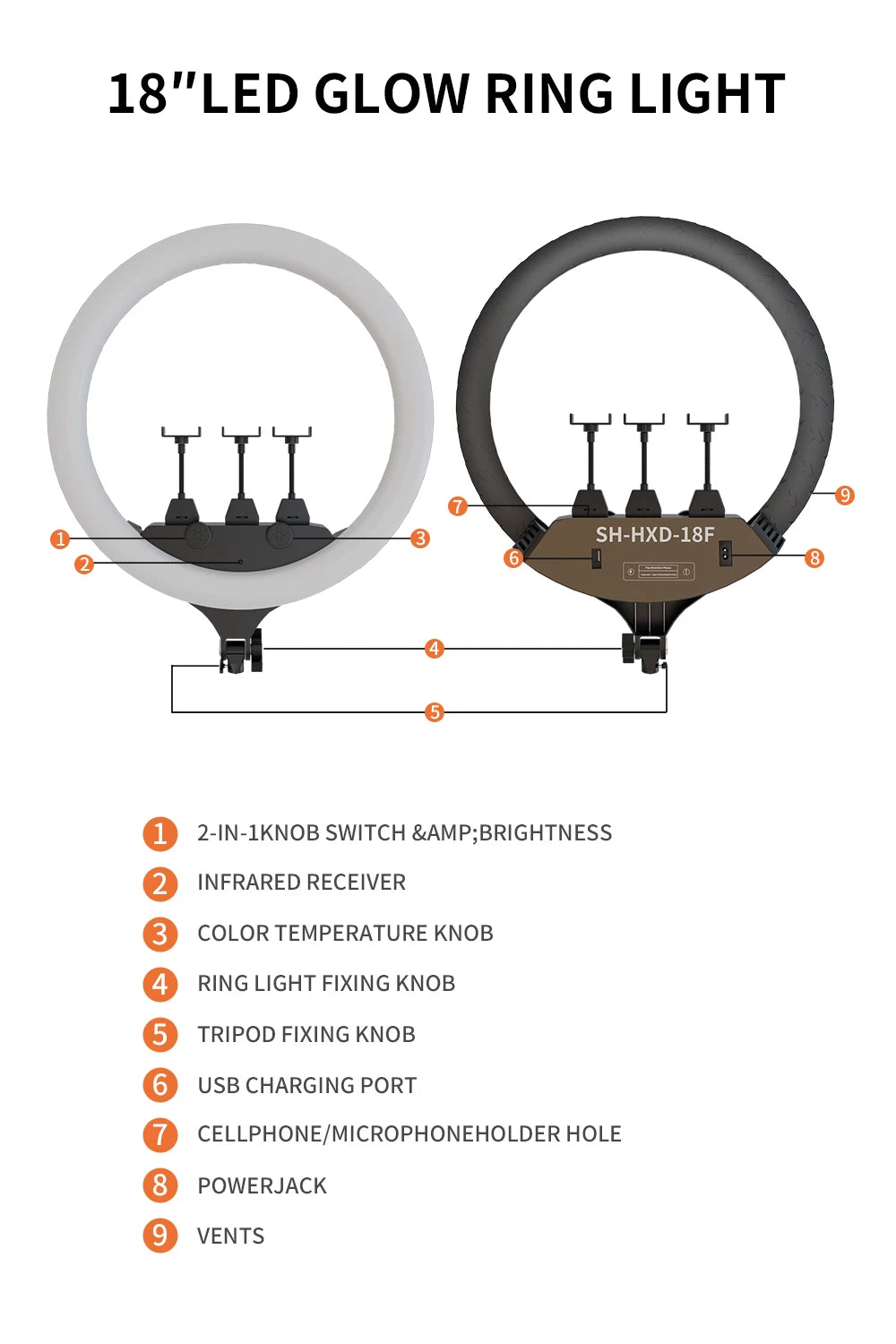 SH Upgrade 18inch Ring Light  Selfie LED Video Lamp With Tripod Stand Phone Clip For YouTube Live Light Photo Photography Studio