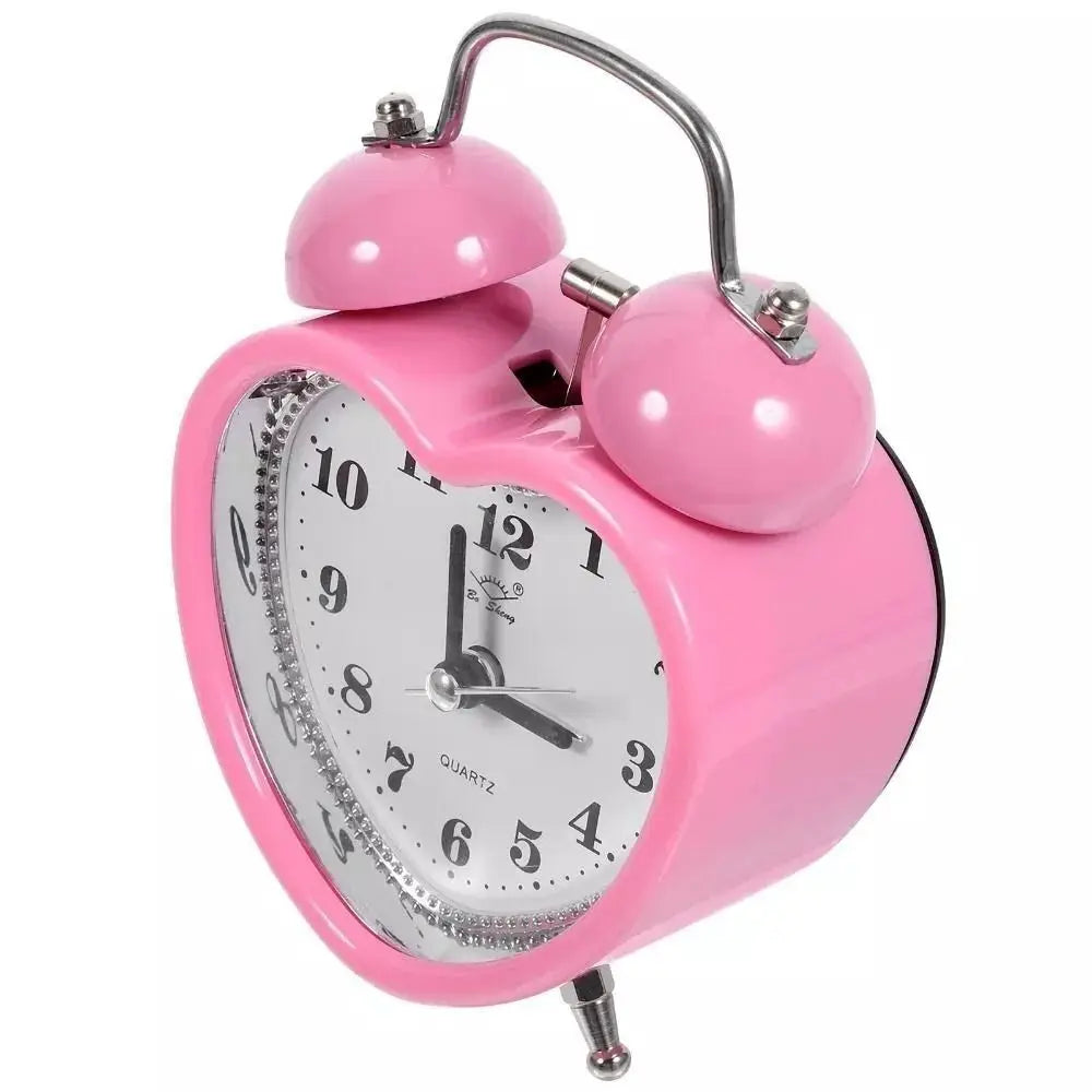 New Heart Shape Alarm Clock Night Light Creative Snooze Wake Up Clocks Metal Girls No Ticking Time Clocks