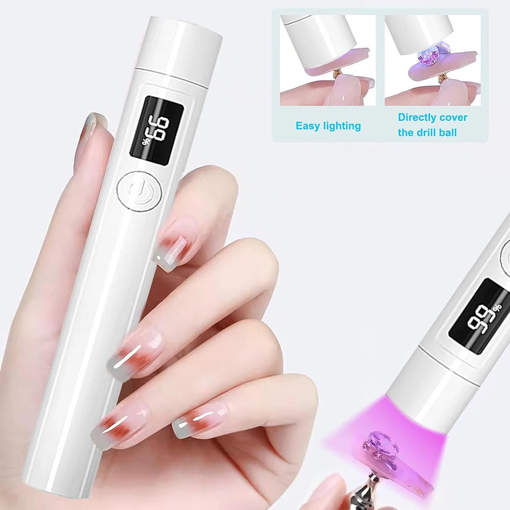 White Mini Handheld Uv Light For Nails with Stander USB Rechargeable Nail UV Gel Light Fast Curing For Gel Nails Portable Lamp