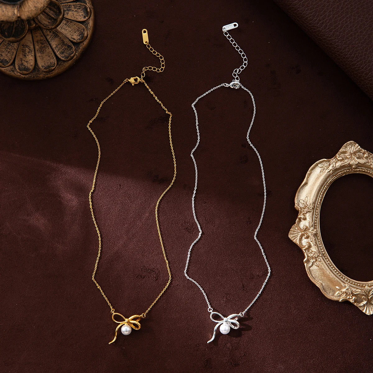 Colier cu pandantiv papion din perle, la modă și minimalist, cupru, protecție de culoare aur 18K electrolizat, cadou de Ziua Îndrăgostiților