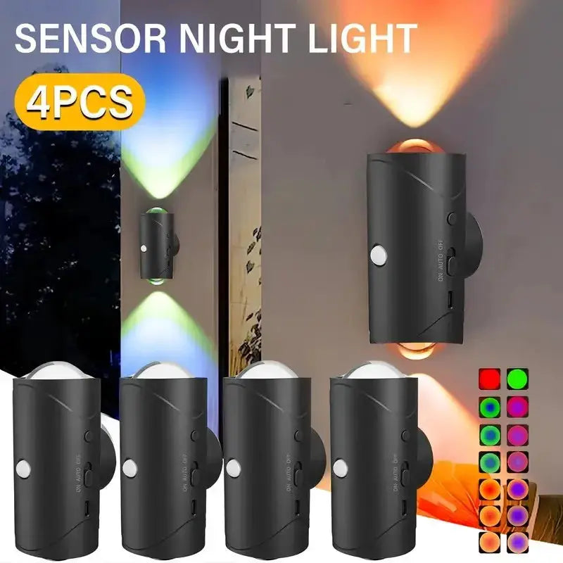 4/2/1 PCS Smart Light mit Bewegungsmelder, dimmbare LED-Nachtlampe, RGB-Umgebungslicht mit Farbverlauf, wiederaufladbarer Wandleuchte-Lichtsensor