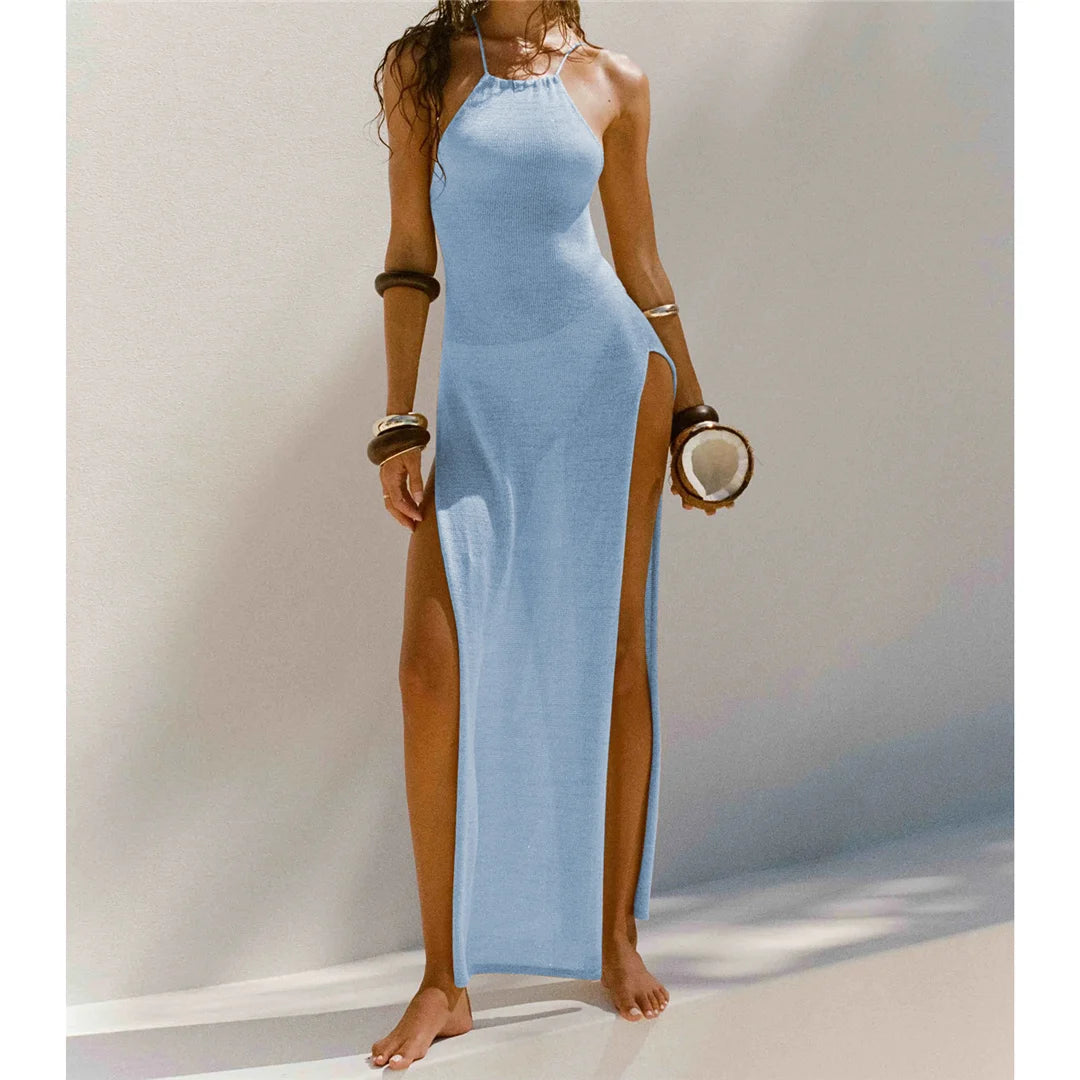 Elegant 12 Farben High Slit Häkel Gestrickt Maxi Kleid - Lang Strand Cover Up Urlaub Party Kleider Strandmode