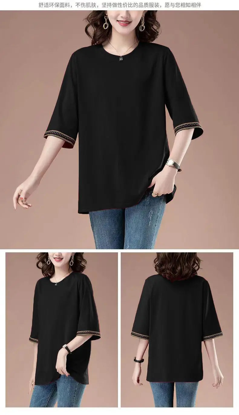 Short-sleeved T-shirt for women spring and summer new loose mid-sleeved sweatshirt mid-length top