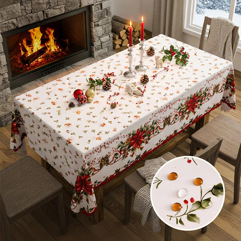 Christmas Rectangle Tablecloth Winter Waterproof Damask Floral Decorative Table Cloths Table Covers For Dinner Parties Holiday
