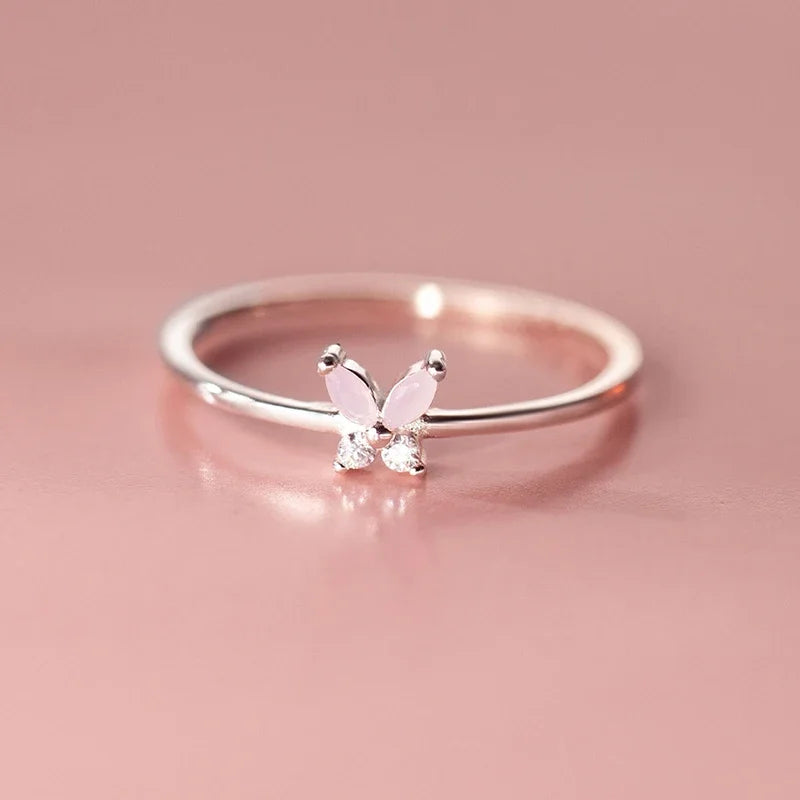SOFTPIG Real 925 Sterling Silver Zircon Butterfly  Adjustable Ring For Charming Women Cute Fine Jewelry Minimalist Accessories