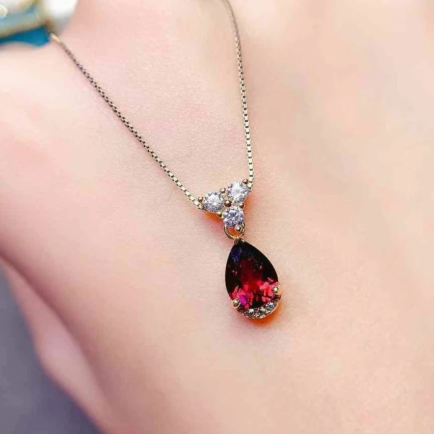 Pandantiv elegant din argint 925 cu granat, pentru petrecere, colier cu granat tăiat pară de 6*8mm, pandantiv din argint sterling, bijuterii cu pietre prețioase roșii