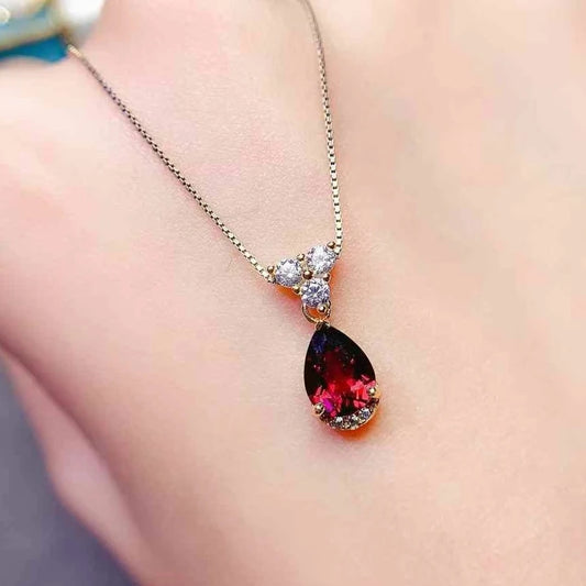 Pandantiv elegant din argint 925 cu granat, pentru petrecere, colier cu granat tăiat pară de 6*8mm, pandantiv din argint sterling, bijuterii cu pietre prețioase roșii