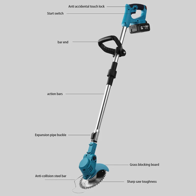 Small Household Cordless Lawn Mower Rechargeable Lawn Mowing Machine Electric Trimmer Garden Tools for Makita (Without battery)