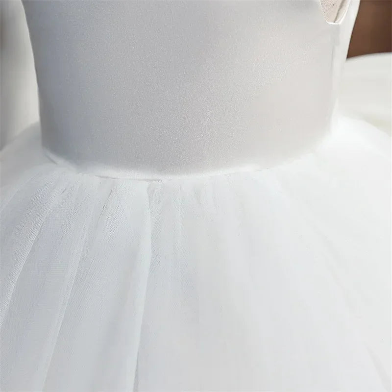 Baby Mädchen Kleid Große Schleife Perlen Rückenfrei 1. Geburtstag Party Kleid Säugling Mädchen Prinzessin Hochzeit Tüll Kleid Taufe Kleid 1-5J