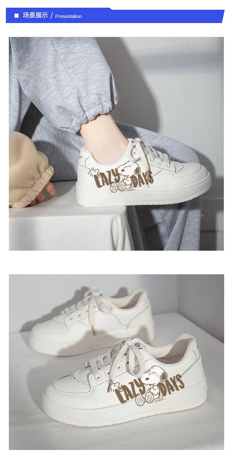 Snoopy Women Casual Shoes Fashion Breathable Walking Flat Shoes Woman White Graffiti Sneakers Women Tenis Feminino Female Shoes