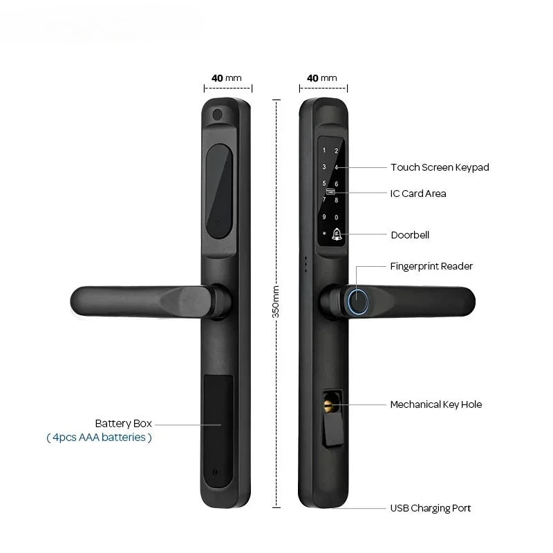 92/85mm Wasserdichter Outdoor-Fingerprint-TUYA-WIFI-APP-RFID-Karten-Code-Schlüssellos-Smart-Elektronischer-Türschloss-Aluminium/Glas-Schiebe