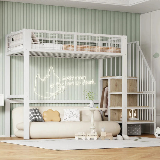 Hochbett 90x200 Eisenrahmen Mit Stauraum Und Lernbereich