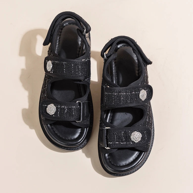 Luxury Woman Sandals Ladies Elegant Medium Heel Women's Shoes Flats Summer Platform Sandals Women 2025 New Designer Shoes Girls