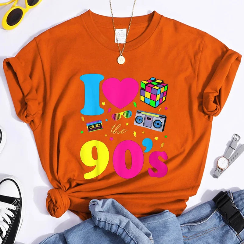 Women's Fashion 90's T-Shirt Summer Casual Classic 90's Shirt Loose Women's T-Shirt Tops